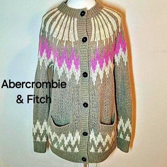 Abercrombie & Fitch Beige Pink Fair Isle Cozy Cardigan Sweater - Picture 2 of 7
